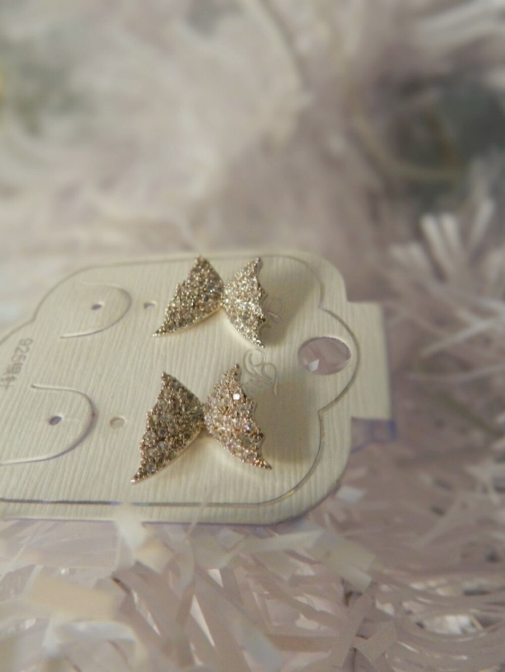 Sparkling Gold Bow Stud Earrings - Women Jewelry